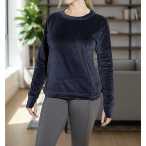 CALIA By Carrie Underwood Crushed Velvet Velour Navy Pullover Sweatshirt Large